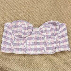 4/$10✨Zara Pink and White Plaid Crop Top